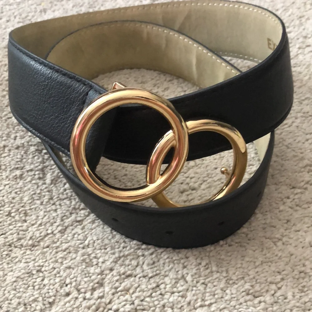 Express Synthetic leather,‎ Black ,Gold double circle buckle women’s medium